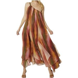 MISA Los Angeles Shanti Brown Ombré One-Shoulder A-Line Dress Size S